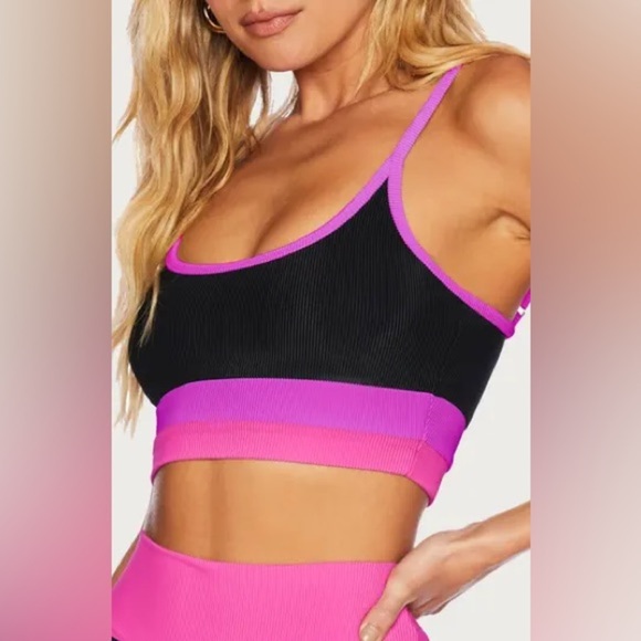 Beach Riot eva ribbed bikini top swimsuit coral barbie neon pink colorblock - Picture 2 of 7